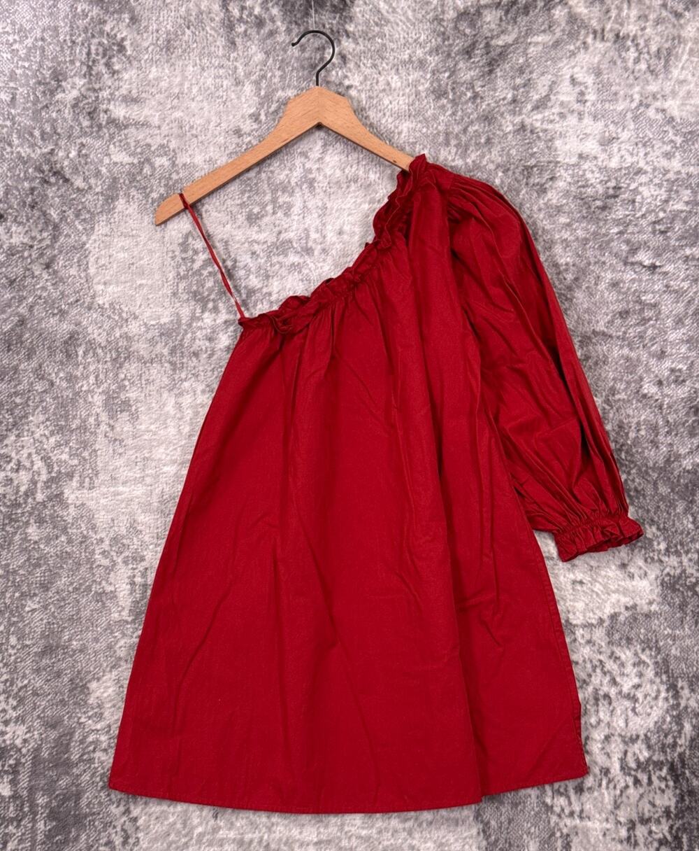 Posse Dress XXS Womens Red Cotton One Shoulder Ruffle Mini